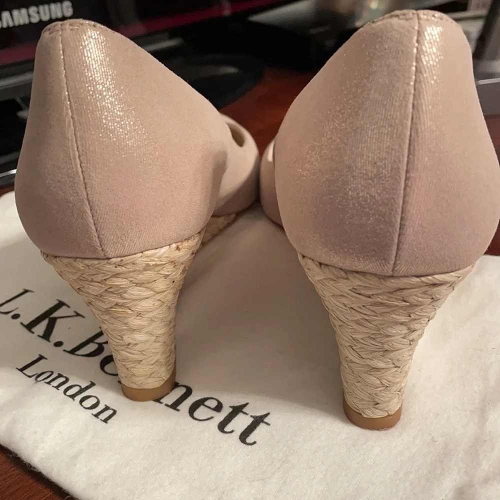 LK Bennett Edee Gold Suede Heels Espadrille Sandals Kate Middleton Size 37